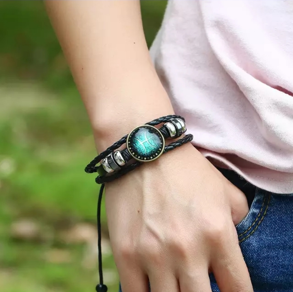 MEN'S ZODIAC SIGN LEATHER BRAIDED BRACELET